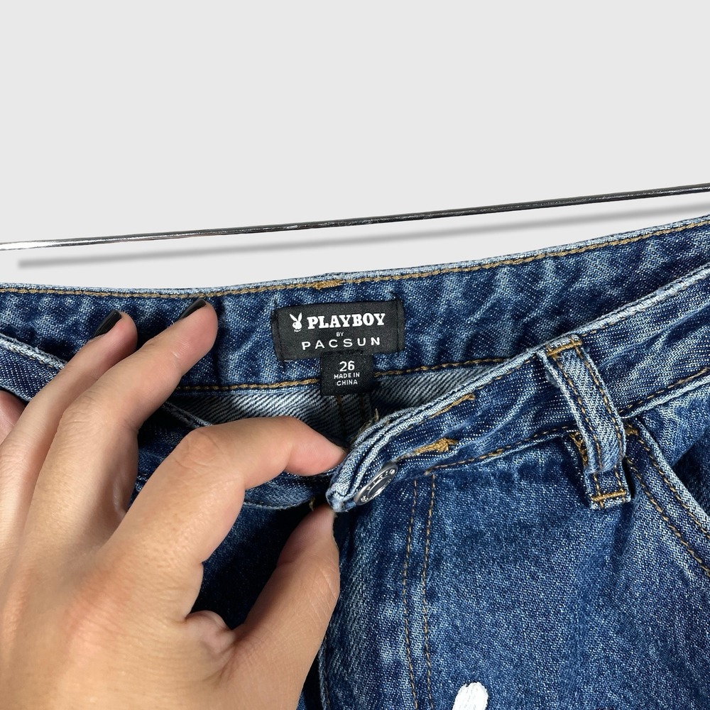Playboy PacSun Carpenter Jeans Womens 26 Blue Y2K Streetwear Skater Graphic - Picture 2 of 8
